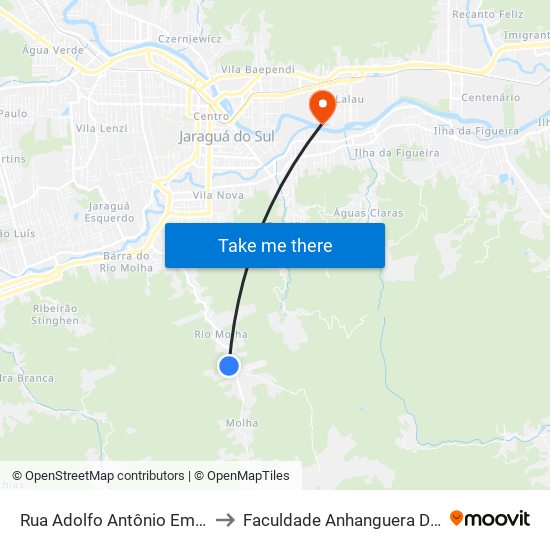 Rua Adolfo Antônio Emendoerfer, 2685 to Faculdade Anhanguera De Jaraguá Do Sul map