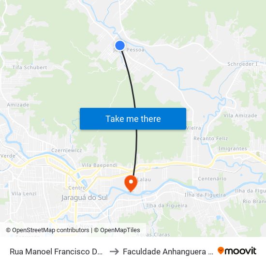 Rua Manoel Francisco Da Costa, 5402-5538 to Faculdade Anhanguera De Jaraguá Do Sul map