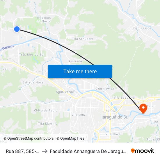 Rua 887, 585-809 to Faculdade Anhanguera De Jaraguá Do Sul map
