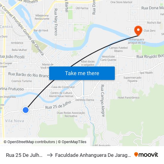 Rua 25 De Julho, 812 to Faculdade Anhanguera De Jaraguá Do Sul map