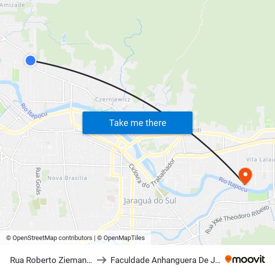 Rua Roberto Ziemann, 228-238 to Faculdade Anhanguera De Jaraguá Do Sul map