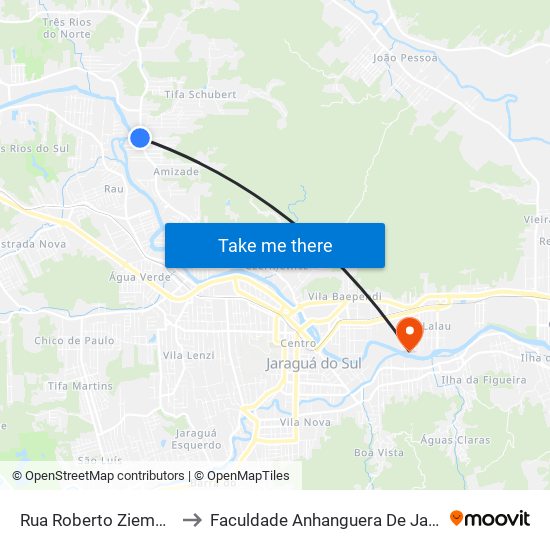 Rua Roberto Ziemann, 2047 to Faculdade Anhanguera De Jaraguá Do Sul map
