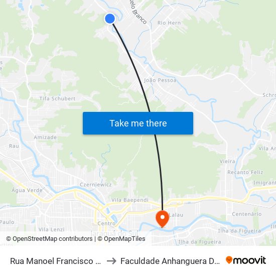 Rua Manoel Francisco Da Costa, 8152 to Faculdade Anhanguera De Jaraguá Do Sul map