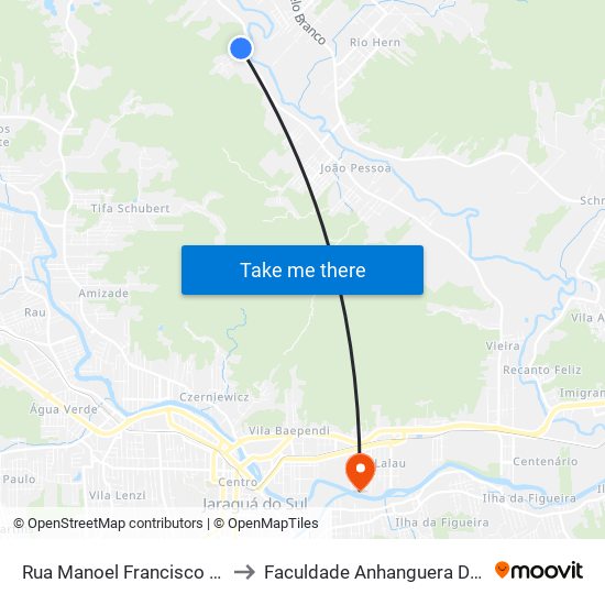 Rua Manoel Francisco Da Costa, 7801 to Faculdade Anhanguera De Jaraguá Do Sul map