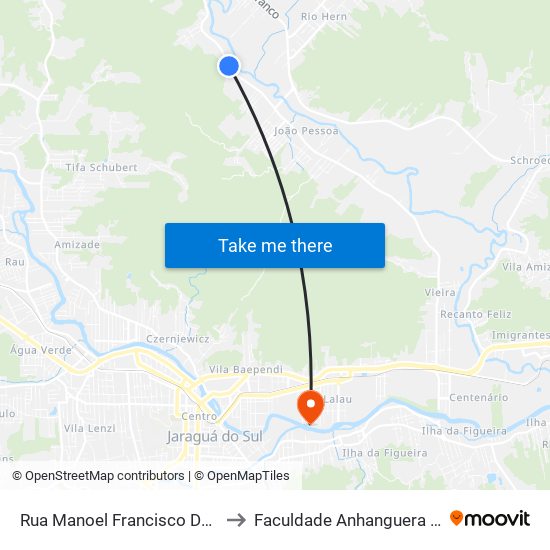 Rua Manoel Francisco Da Costa, 6999-7203 to Faculdade Anhanguera De Jaraguá Do Sul map