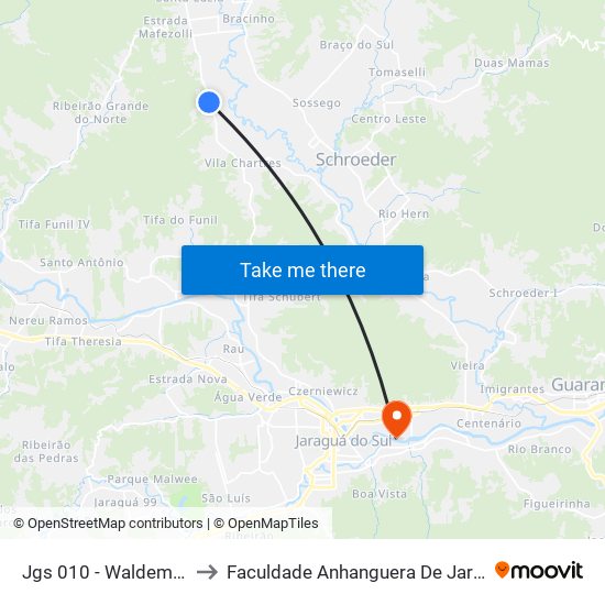 Jgs 010 - Waldemar Gumz to Faculdade Anhanguera De Jaraguá Do Sul map