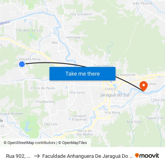 Rua 902, 59 to Faculdade Anhanguera De Jaraguá Do Sul map