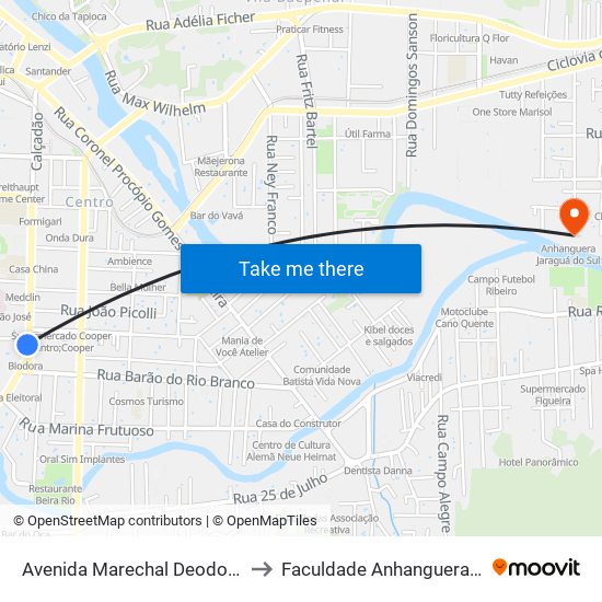 Avenida Marechal Deodoro Da Fonseca, 1020 to Faculdade Anhanguera De Jaraguá Do Sul map