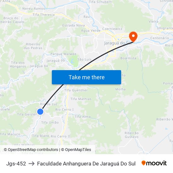 Jgs-452 to Faculdade Anhanguera De Jaraguá Do Sul map