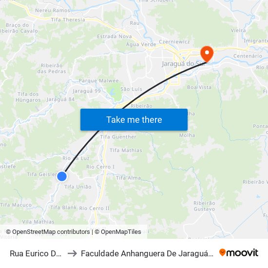 Rua Eurico Duwe to Faculdade Anhanguera De Jaraguá Do Sul map