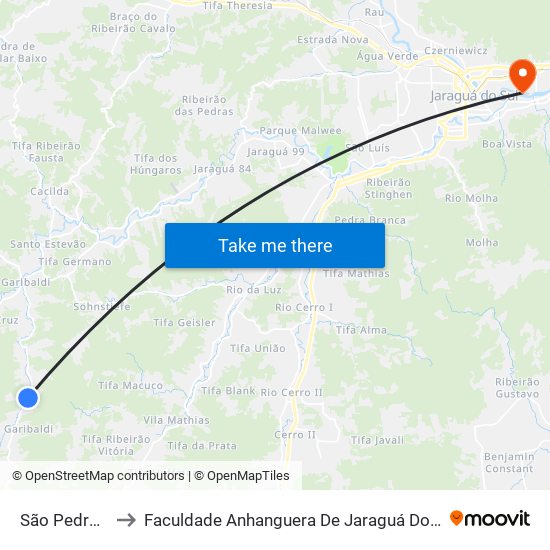 São Pedro U to Faculdade Anhanguera De Jaraguá Do Sul map