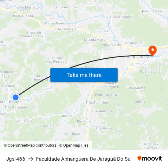 Jgs-466 to Faculdade Anhanguera De Jaraguá Do Sul map