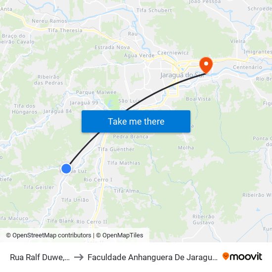 Rua Ralf Duwe, 138 to Faculdade Anhanguera De Jaraguá Do Sul map