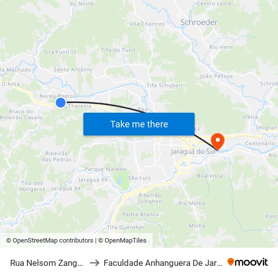 Rua Nelsom Zanghelini, 25 to Faculdade Anhanguera De Jaraguá Do Sul map