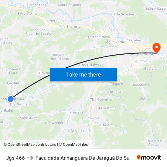 Jgs 466 to Faculdade Anhanguera De Jaraguá Do Sul map