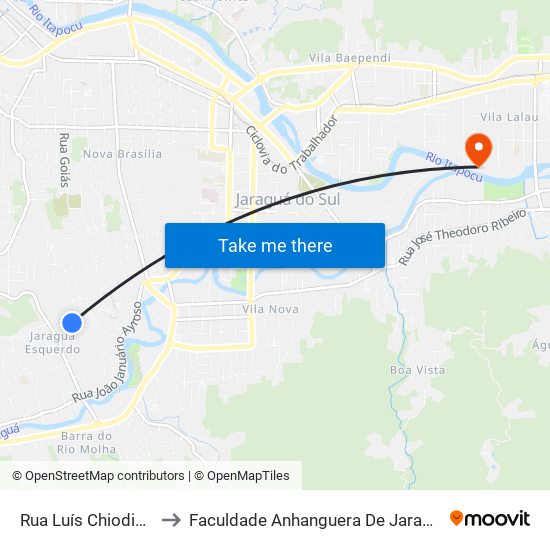 Rua Luís Chiodini, 260 to Faculdade Anhanguera De Jaraguá Do Sul map