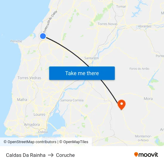 Caldas Da Rainha to Coruche map