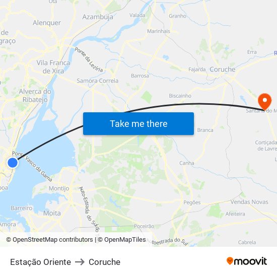 Estação Oriente to Coruche map