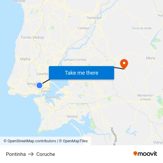 Pontinha to Coruche map