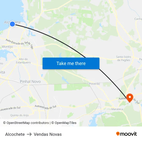 Alcochete to Vendas Novas map