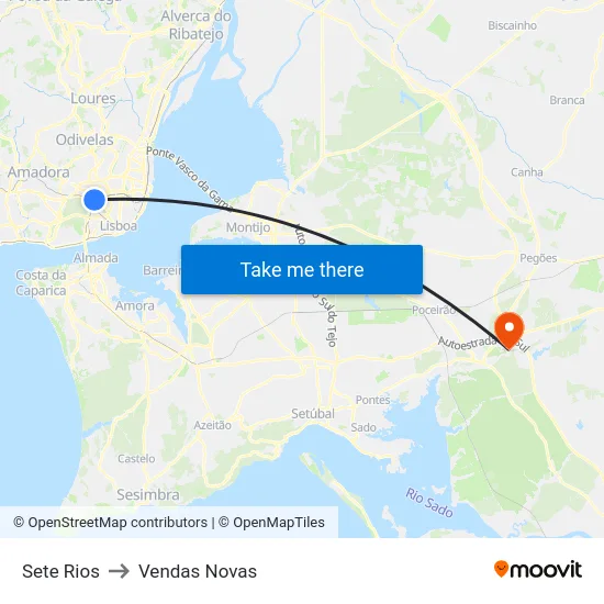 Sete Rios to Vendas Novas map