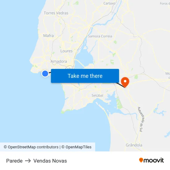 Parede to Vendas Novas map