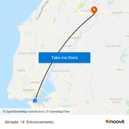 Almada to Entroncamento map