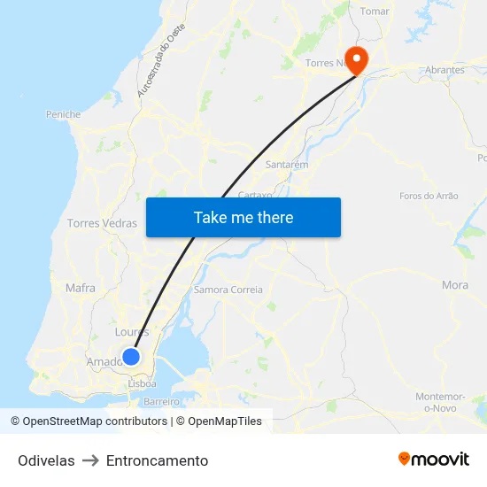 Odivelas to Entroncamento map