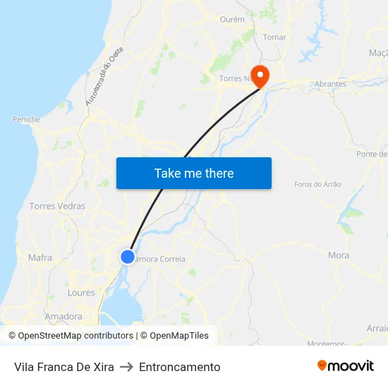 Vila Franca De Xira to Entroncamento map