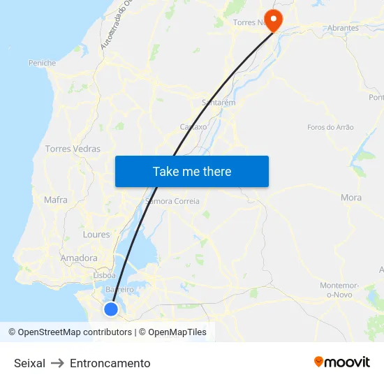 Seixal to Entroncamento map