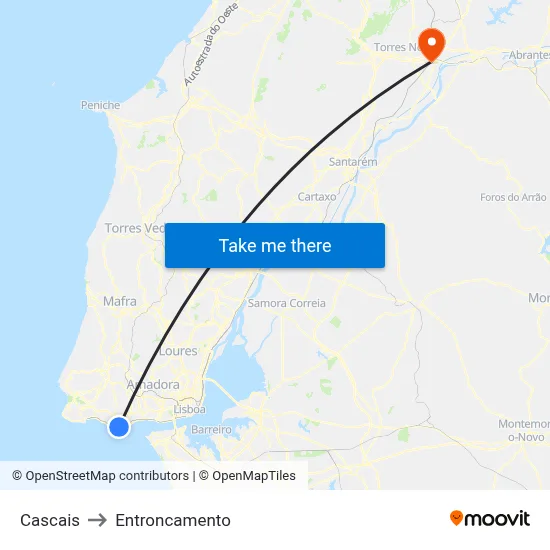 Cascais to Entroncamento map
