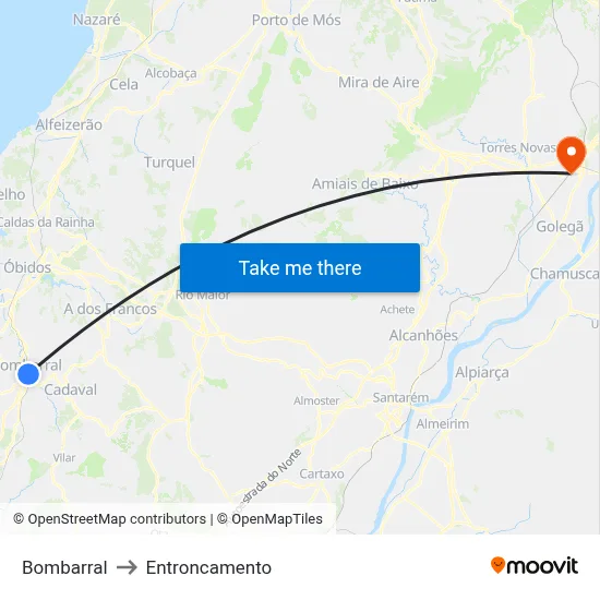 Bombarral to Entroncamento map