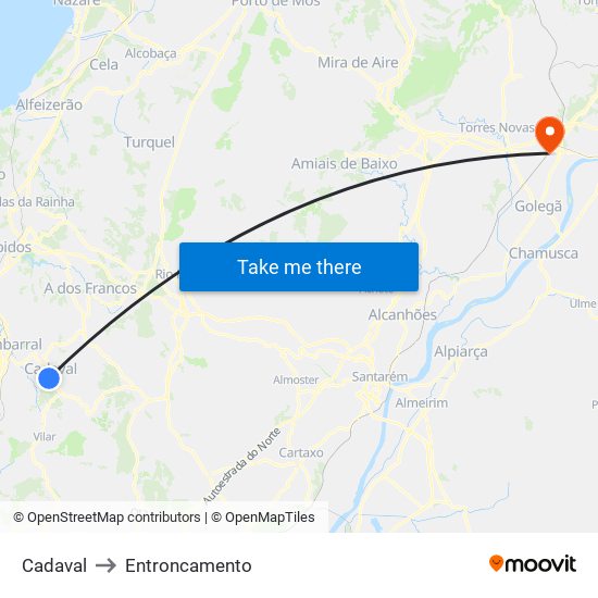 Cadaval to Entroncamento map