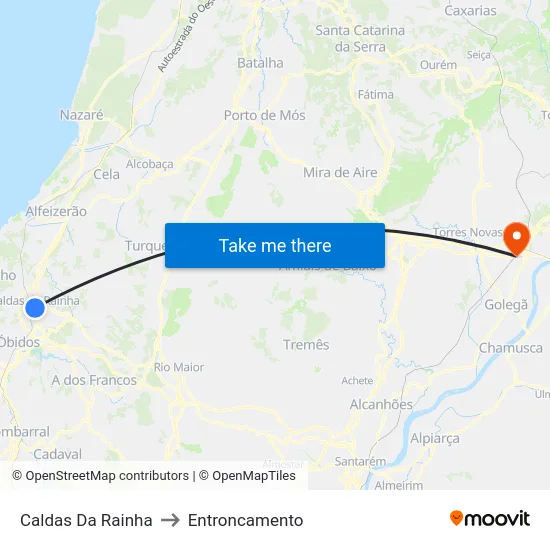Caldas Da Rainha to Entroncamento map