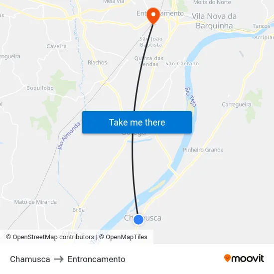 Chamusca to Entroncamento map