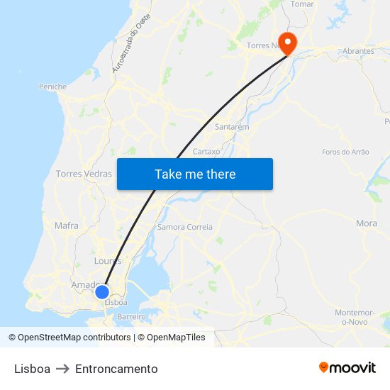 Lisboa to Entroncamento map