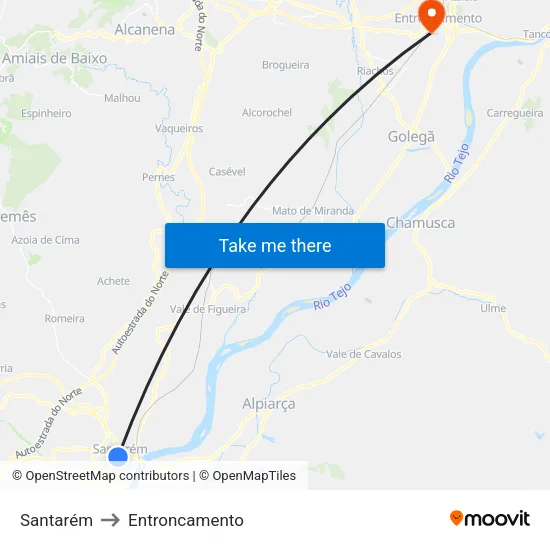 Santarém to Entroncamento map