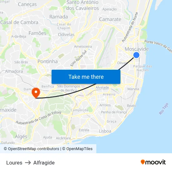 Loures to Alfragide map