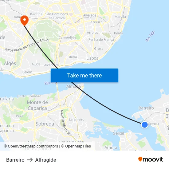 Barreiro to Alfragide map