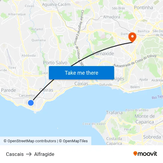 Cascais to Alfragide map