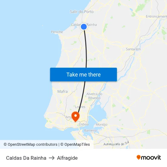 Caldas Da Rainha to Alfragide map