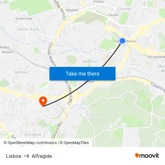 Lisboa to Alfragide map