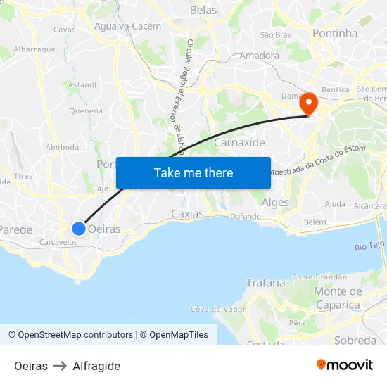 Oeiras to Alfragide map