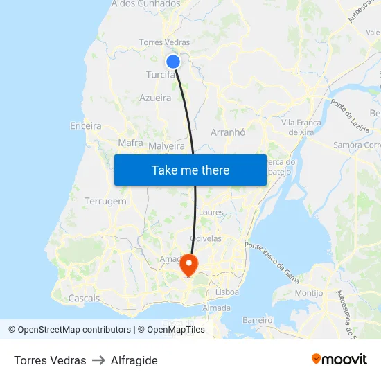 Torres Vedras to Alfragide map