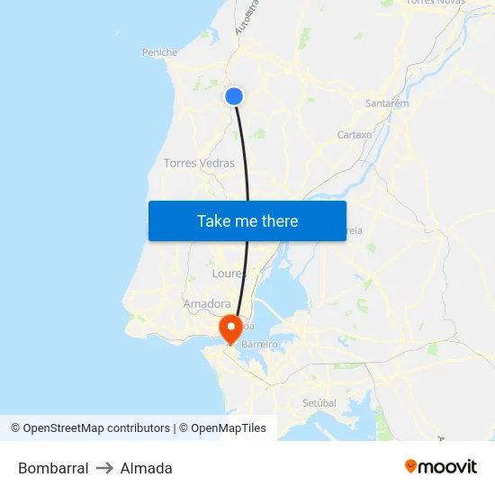 Bombarral to Almada map