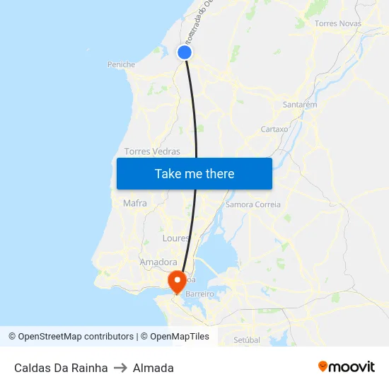 Caldas Da Rainha to Almada map