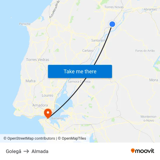 Golegã to Almada map