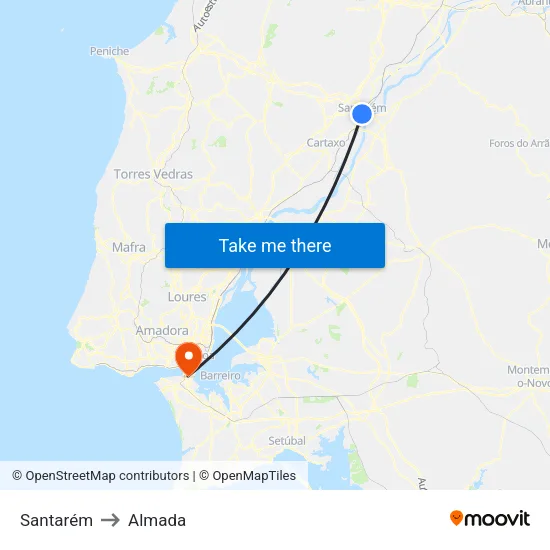 Santarém to Almada map