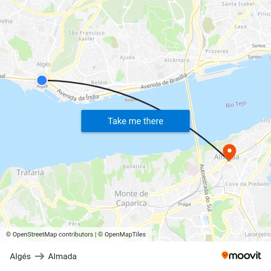 Algés to Almada map