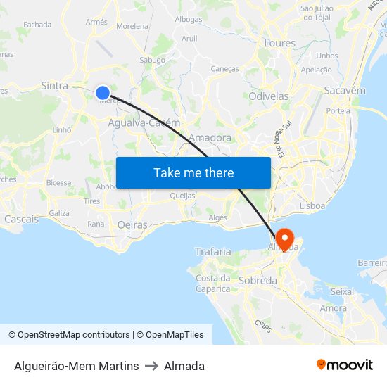 Algueirão-Mem Martins to Almada map